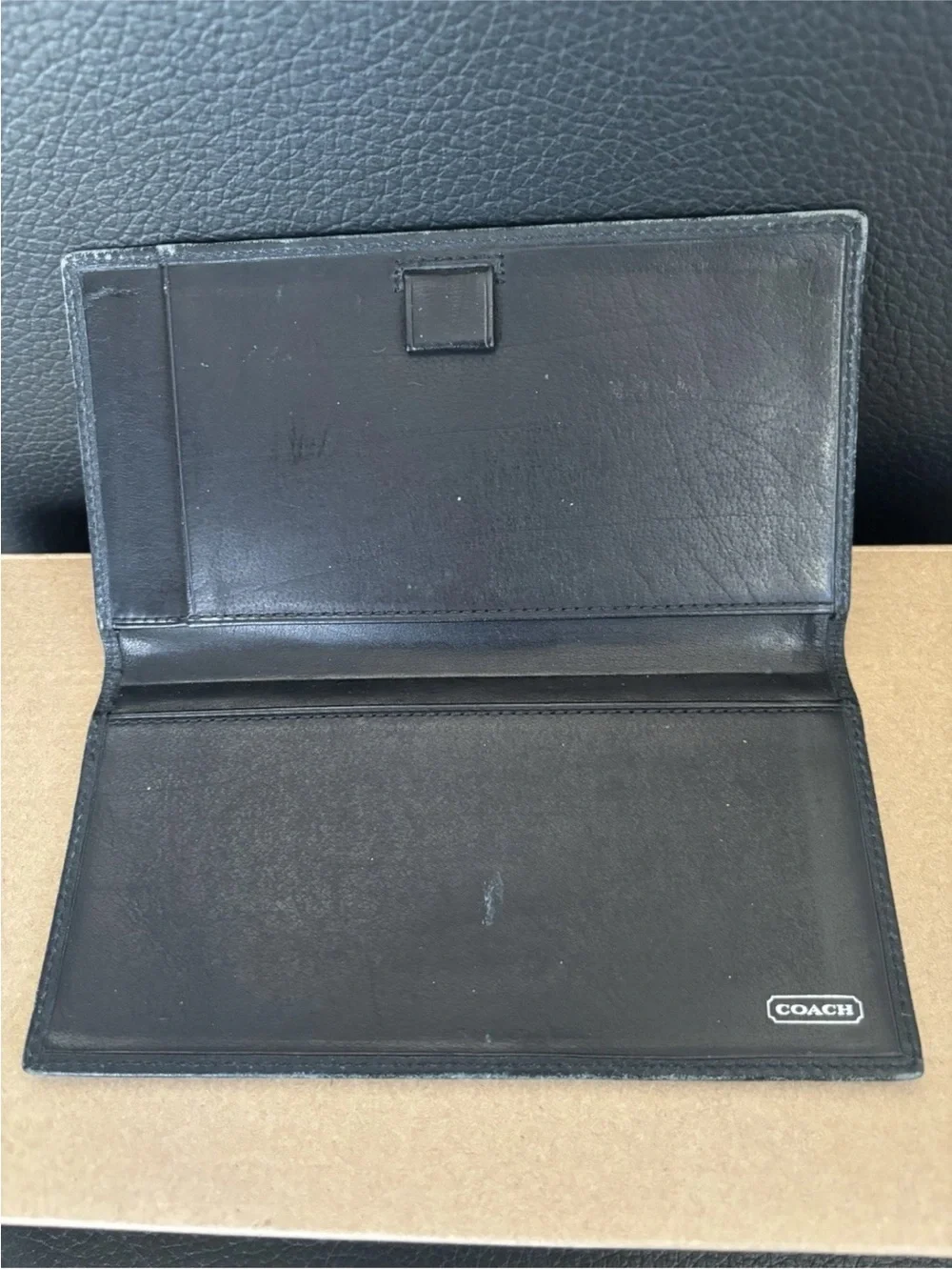 Coach Brand Vintage SoftBlack Leather Checkbook Wallet with Contrast Stitching